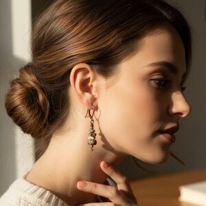 Earrings Handmade Natural Stone Terracotta/Black/Brown Antique Copper Dangle